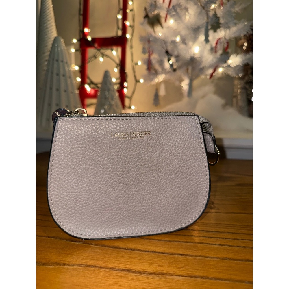 Laura Mercier Lavender Pebble Grain Leather Zipper Pouch Coin Purse Card Holder